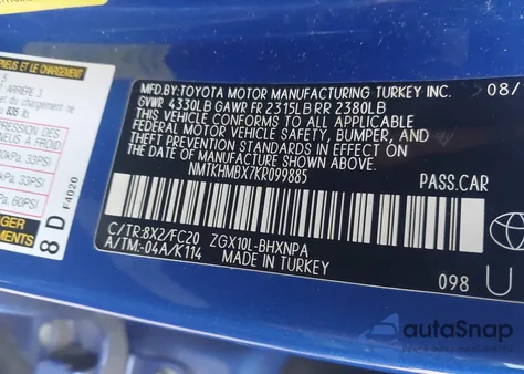 2019 Toyota C-Hr Le from USA, damaged, VIN NMTKHMBX7KR099885
